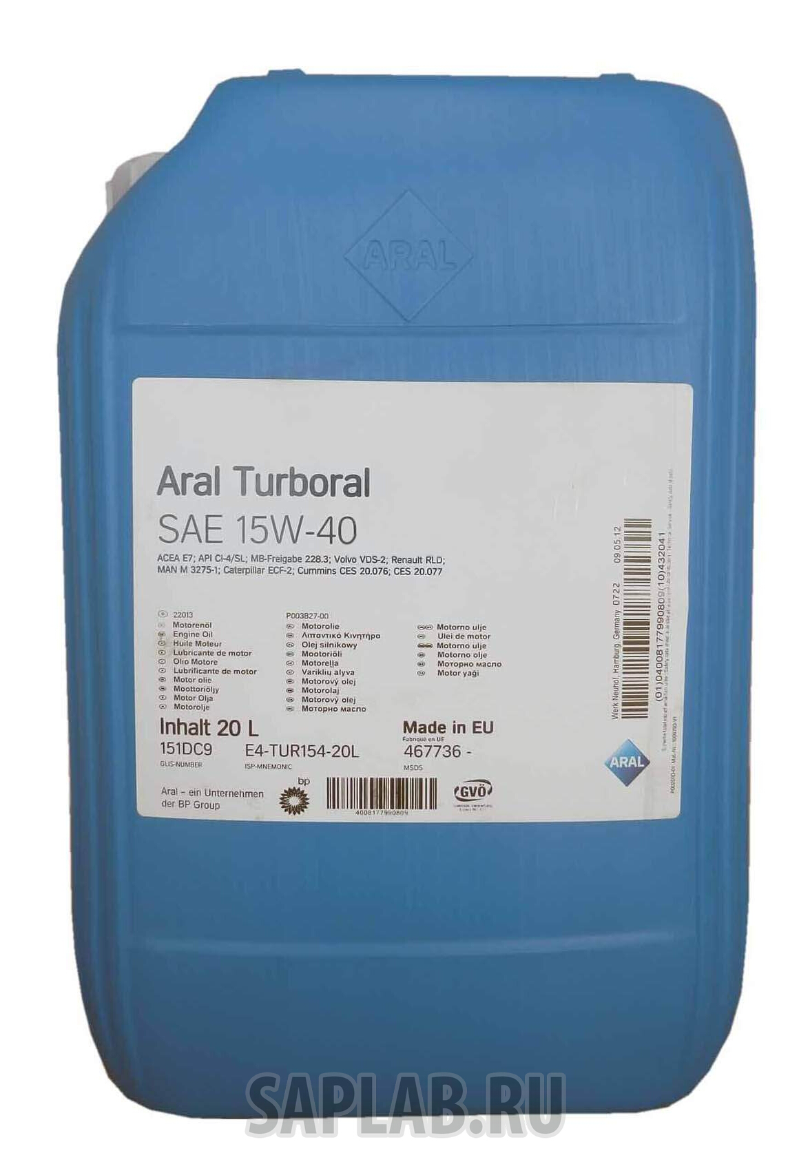 Купить ARAL 15553B Моторное масло Aral Turboral 15W-40 20л