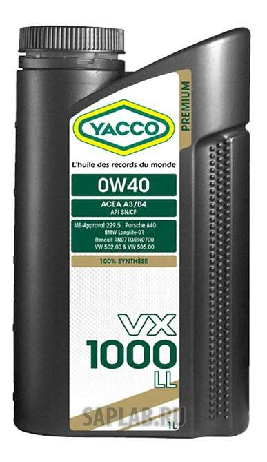 Купить YACCO 306225 Моторное масло Yacco VX 1000 LL SN CF 0W-40 1л