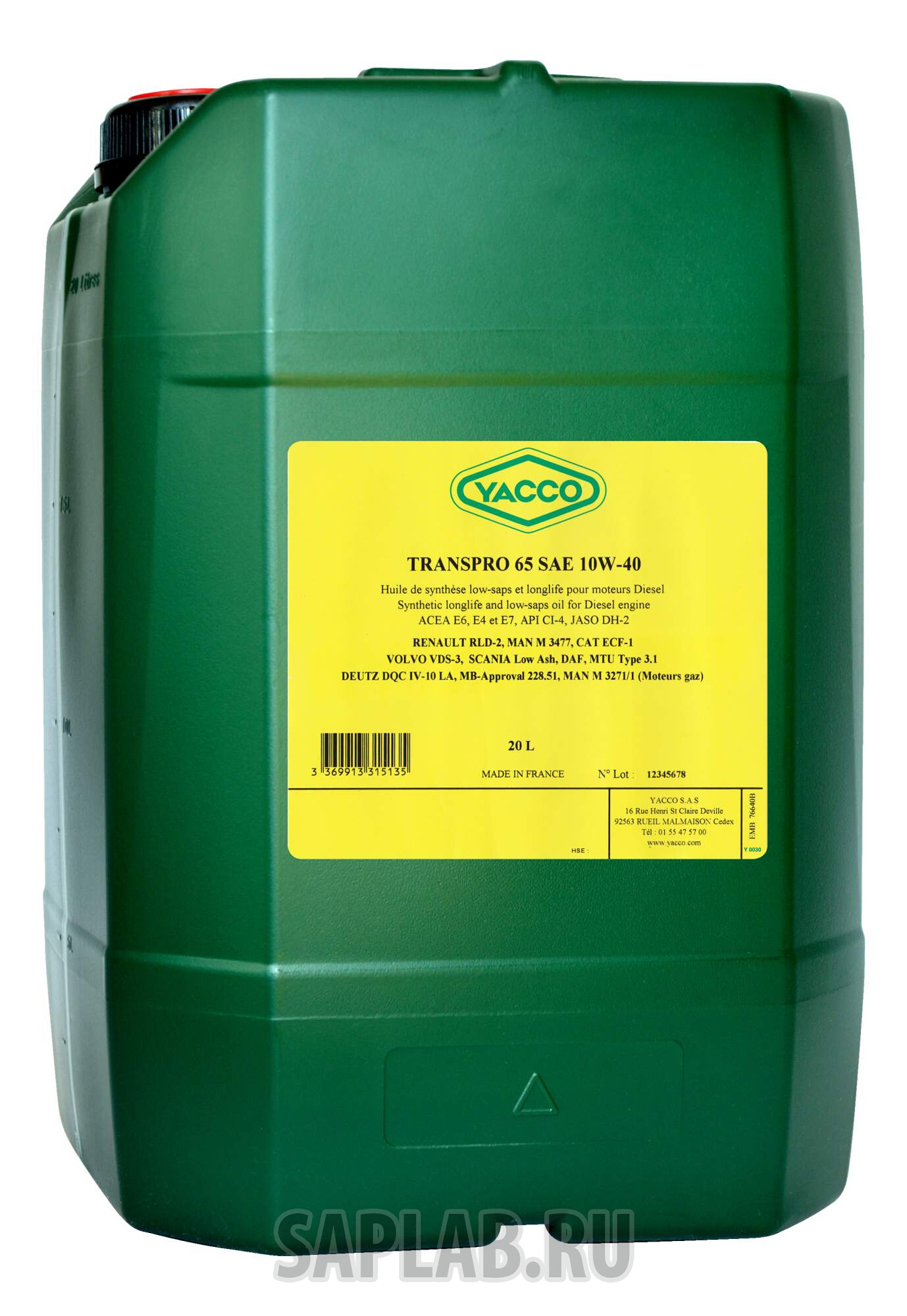 Купить YACCO 331513 Моторное масло Yacco Transpro 65 CI-4/CH-5 10W-40 20л