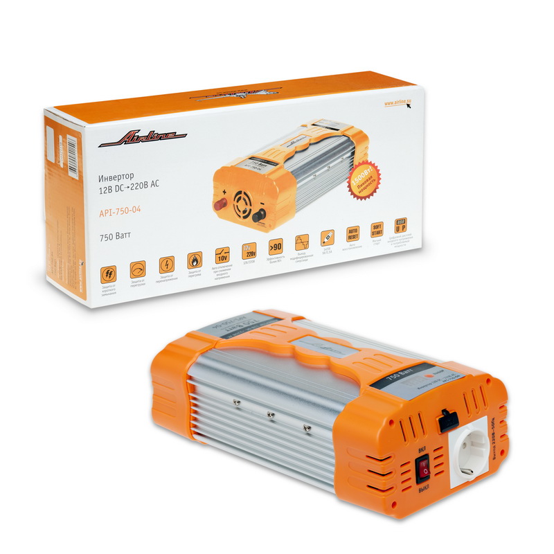 Купить Airline API75004 Инвертор 12В-220В, 750 Вт