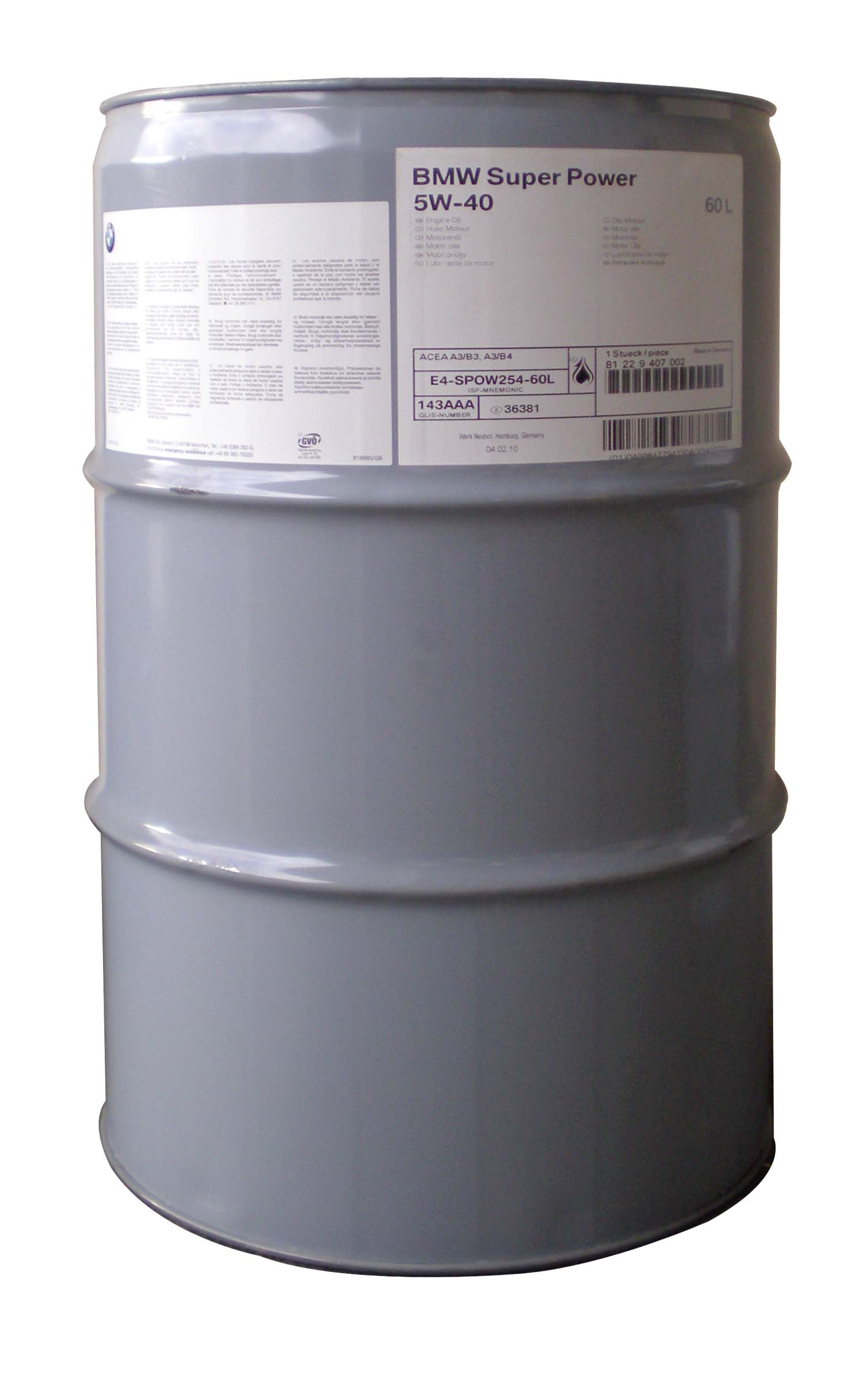 Купить BMW 81229407002 Моторное масло BMW Super Power Oil 5W-40 60л