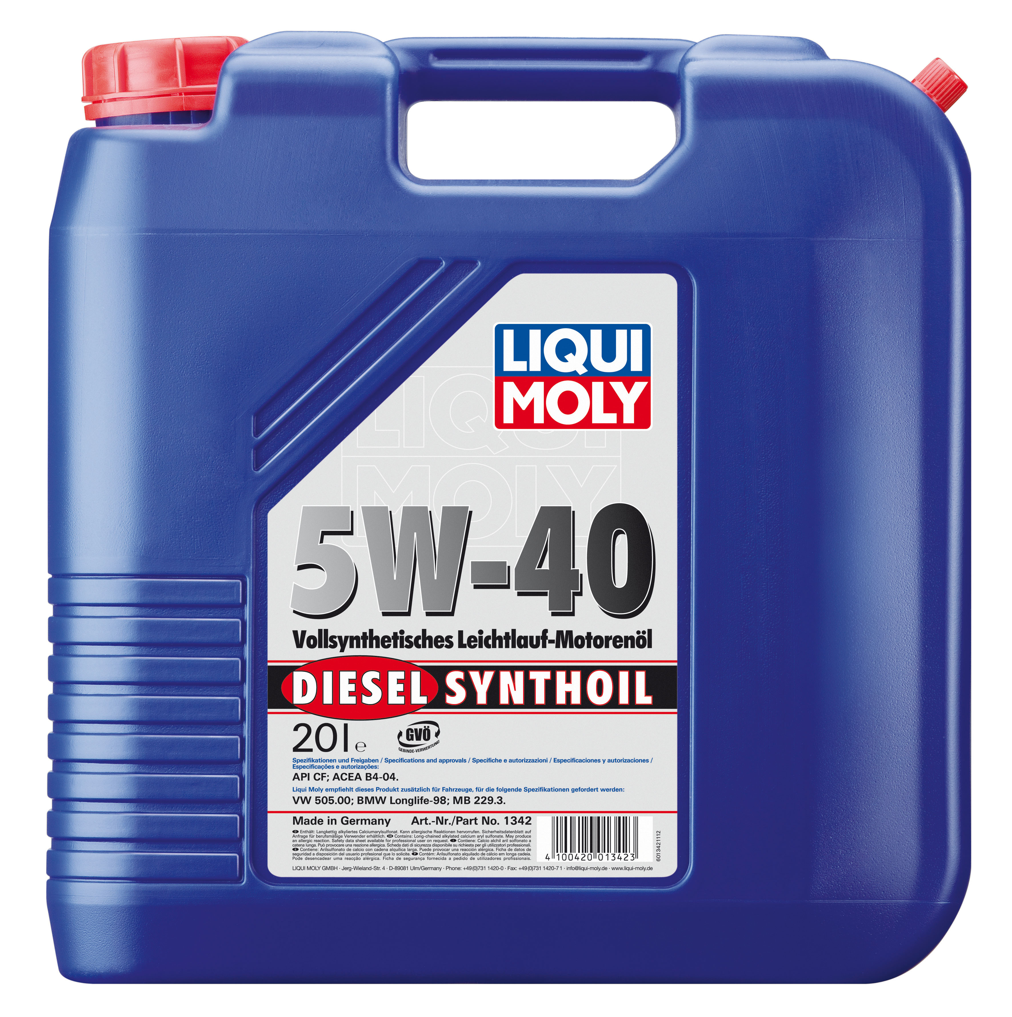 Купить LIQUI MOLY 1342 Моторное масло Liqui moly Diesel Synthoil 5W-40 20л