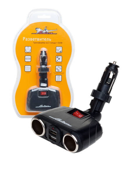 Купить Airline ASP2TU08 Прикуриватель-разветвитель на 2 гнезда + USB (трансформер)